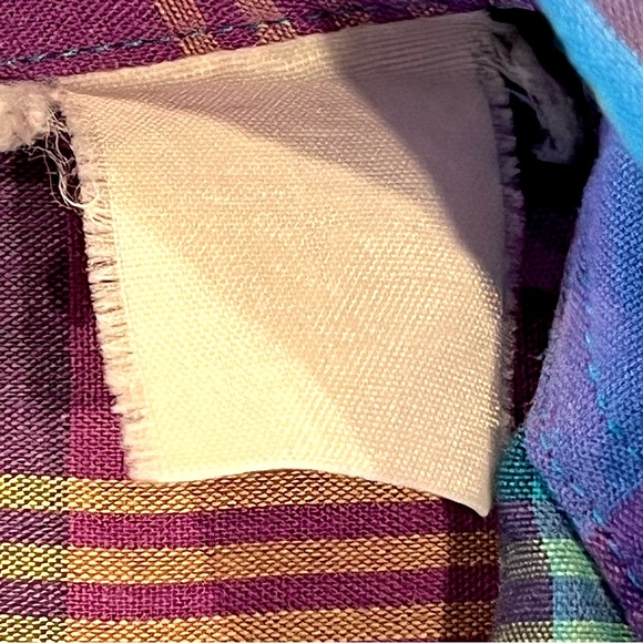 Vtg Woolrich Cotton Plaid Long Sleeve Shirt Aqua Blue Lavender Pink Lightweight - Picture 4 of 4